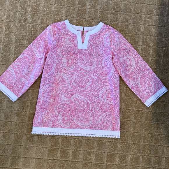 Lilly Pulitzer girls seahorse top pink/white sz 12 - Picture 1 of 15